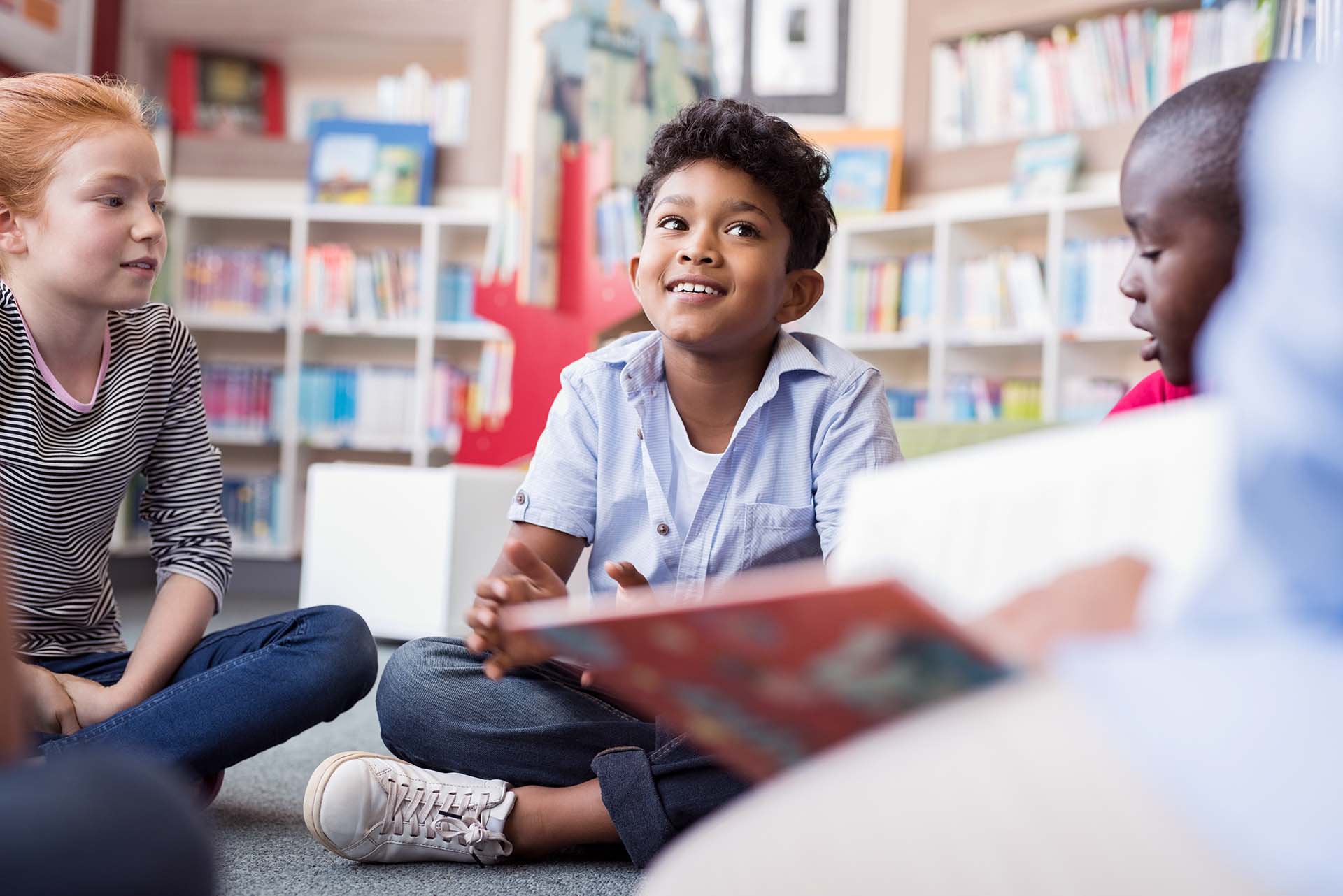 Students in a school library