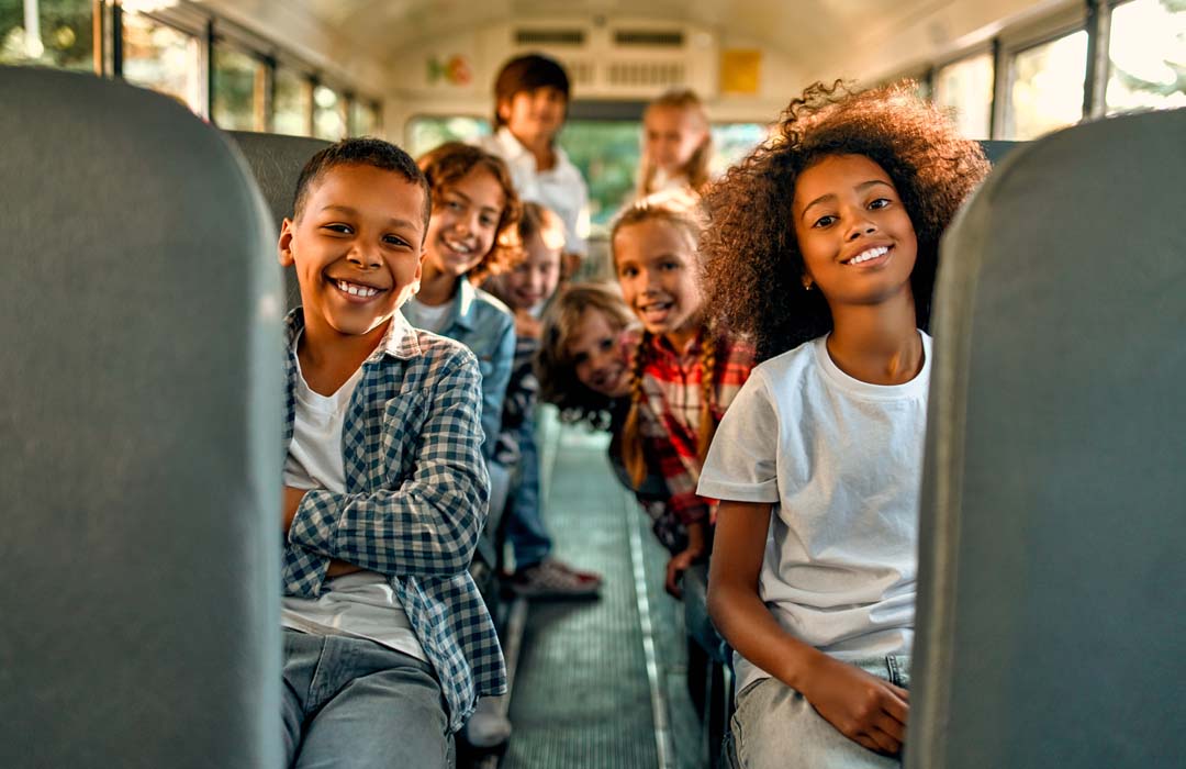 Students riding in a bus