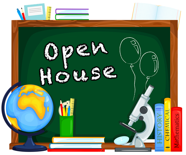 Open house written on a chalk board