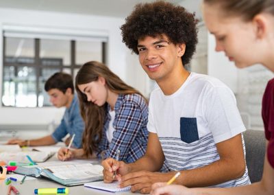 Students working in a classroom