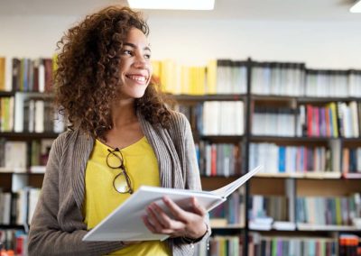 student in the library
