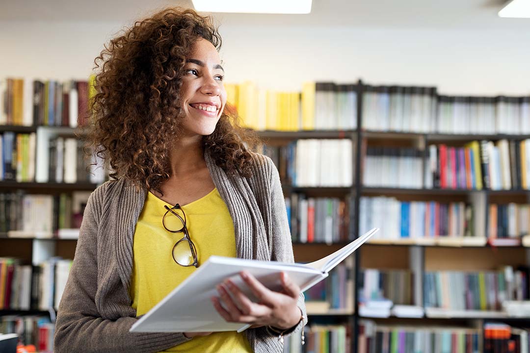 student in the library