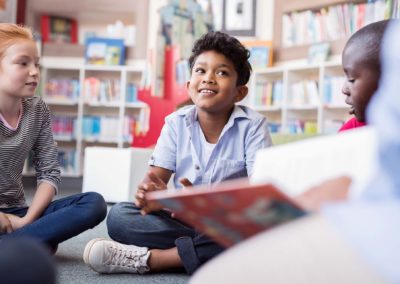 Students in a library group