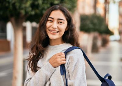 student smiling happy standing at the city.