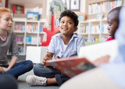 students in a library