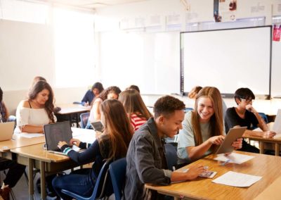 Students working on computers in a classroom