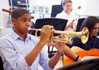 Student playing a trumpet