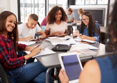 Students working in a group in a classroom