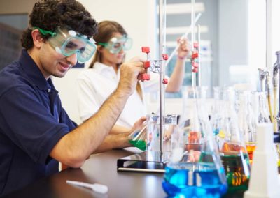 Pupils Carrying Out Experiment In Science Class